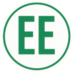 Grön rund logotyp med bokstäverna EE för företag inom elinstallation