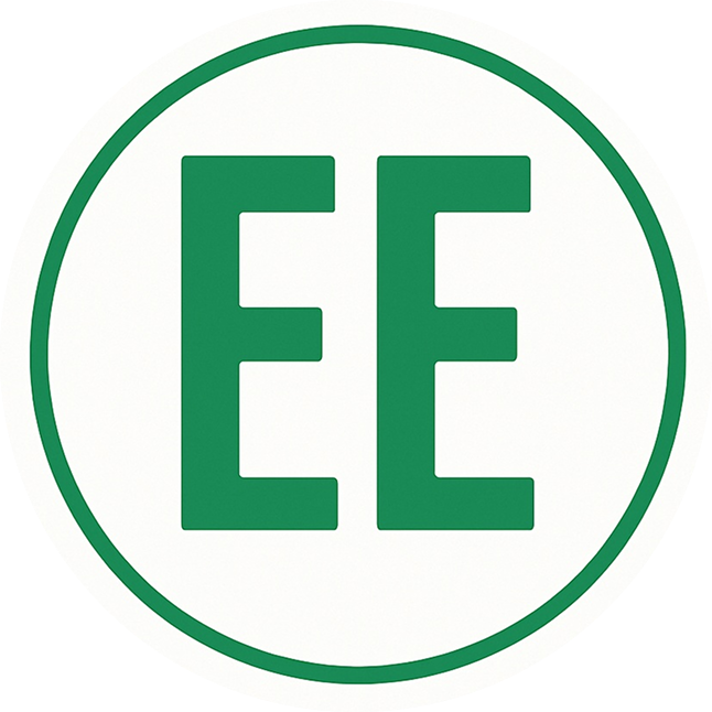 Grön rund logotyp med bokstäverna EE för företag inom elinstallation